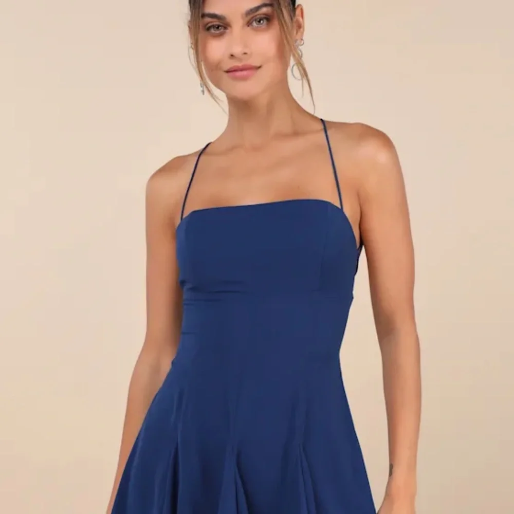 Lulu's Perfected Sweetness Dark Blue Pleated Tiered Mini Dress - Picture 1 of 5